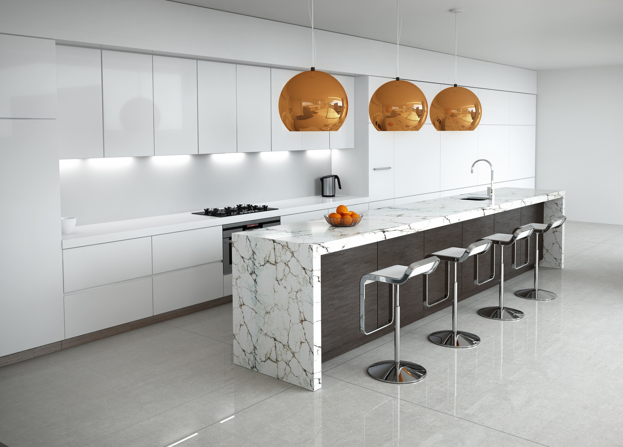 small white marble kitchen design